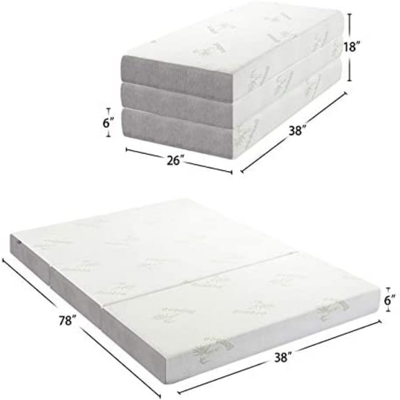 Folding Mattress, Inofia Memory Foam Tri-fold Mattress with Ultra Soft Removable - Picture 5 of 5